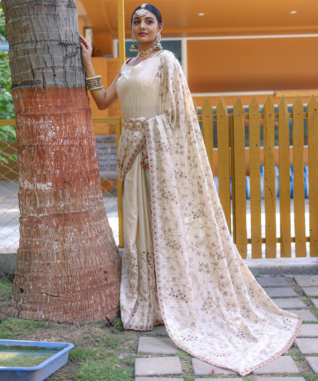Women's Royal Prussian Blue Georgette Saree with Intricate Silver Thread & Mirror Work Embroidery β Perfect for Festive & Wedding Celebrations - Image 29